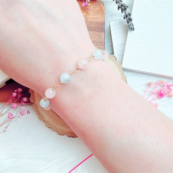 Rose Quartz and Aquamarine Bracelet | Handmade in BC - Picture 3 of 6